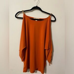 Michael Kors Cold shoulder top with gold chain detailing. Size M